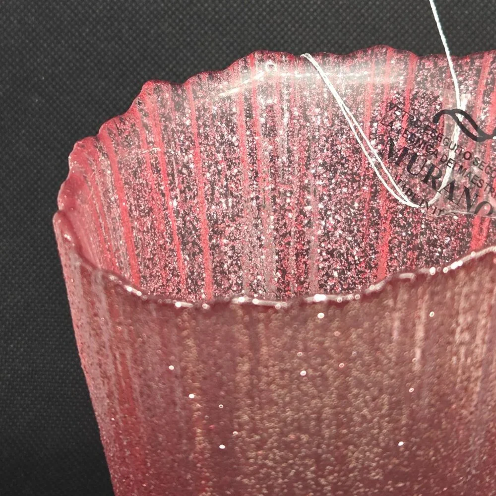 Murano Glass Hand Made in Italy Asymmetrical Vase - Pink Glitter - Picture 6 of 7